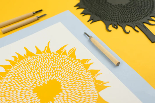 Sunflower Yellow Lino Print by 'Ulrike' A3