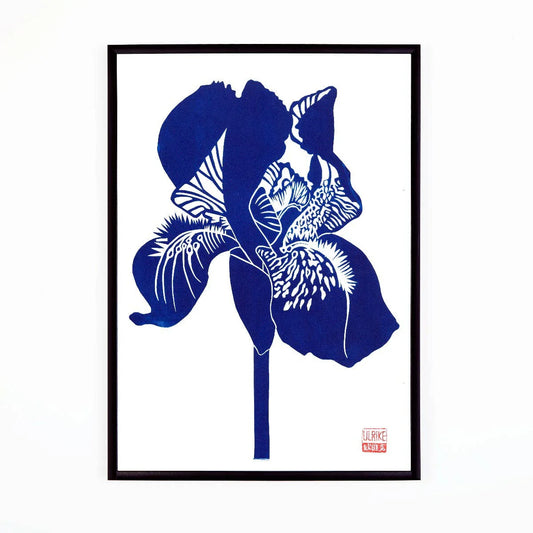 Iris Blue Lino Print by 'Ulrike' A3