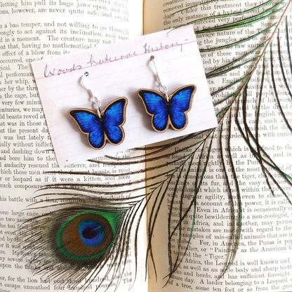 Blue Morpho Butterfly Wooden Earrings